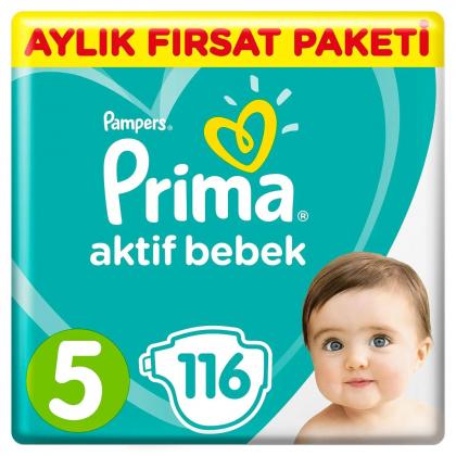 Prima Bebek Bezi Aktif Bebek 5 Beden Junior Aylık Fırsat Paketi 11-16 kg 116 Adet